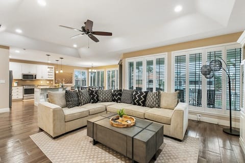 Our living room boasts the most comfortable modern furniture, so sit down with your family and friends, and watch some Netflix