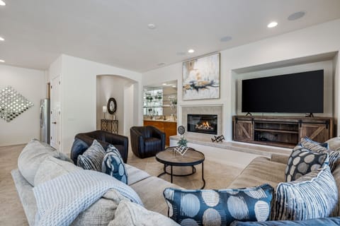 Enjoy movies or catch up on news while sitting by the fire.