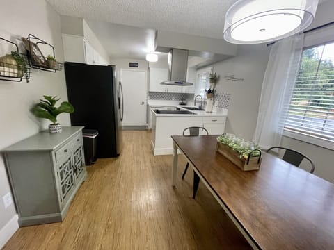 Kitchen with all new stainless steel appliances. 