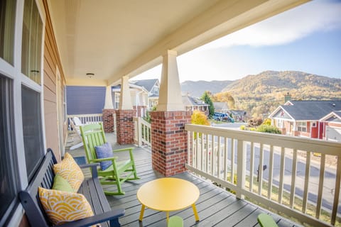 From our large front porch at the top of a charming mountainside neighborhood, enjoy ample seating, incredible mountain views, bird watching, and memory making. *This deck has been fully replaced with beautiful Brazilian Cumaru - new photos coming soon!