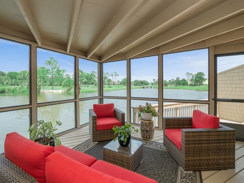 Porch view over lake and towards golf course