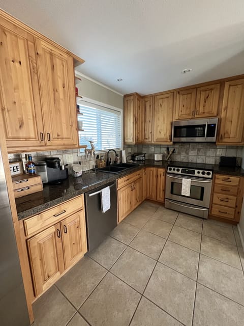 Fully stocked kitchen.