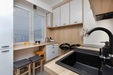 A closer look at the sink and countertop area, highlighting the practicality and modern design.