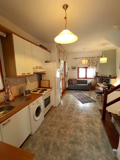 Eliza's Nikiti vacation beach house,living room and kitchen