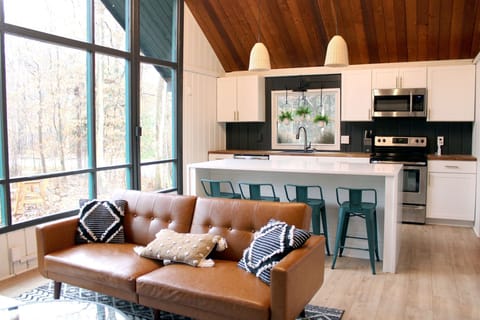 View from living room area into kitchen