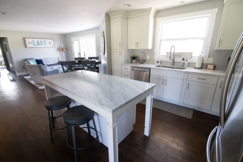 Open kitchen floor plan....great window overlooking lake.