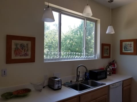 Kitchen window is 6 feet by 4 feet high facing south.  . 