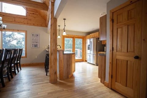 View of kitchen and dining room as you enter 