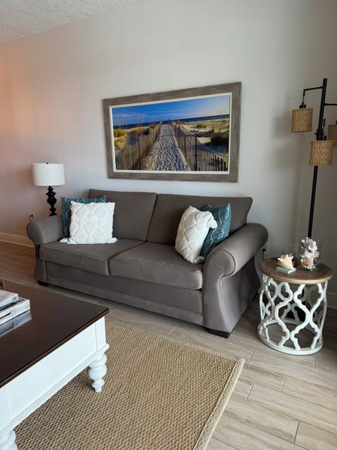 Living room with full size sleeper sofa bed