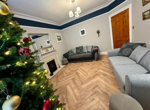 2x three seater sofa’s, 2x buffets, cosy fire and Christmas tree up for 2025/26