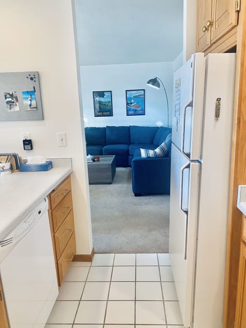 View from kitchen into living room. 