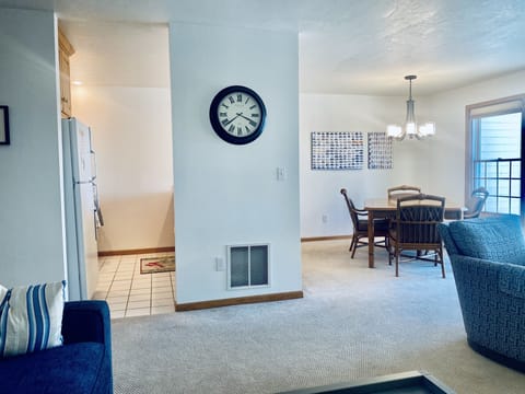 View from living room into kitchen and dining areas. 
