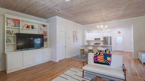 View of living area, dining area & kitchen