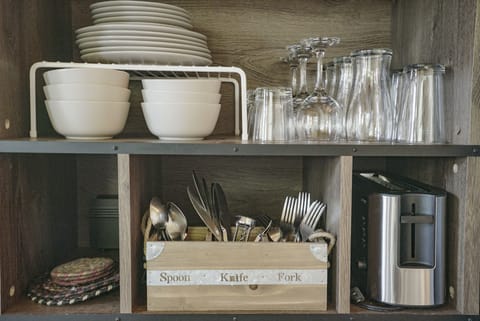 Plenty of utensils for cooking and eating included