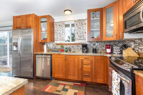 Kitchen is equipped for light cooking