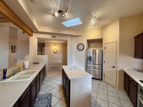 Full kitchen space with Keurig for pods or a full coffee pot.