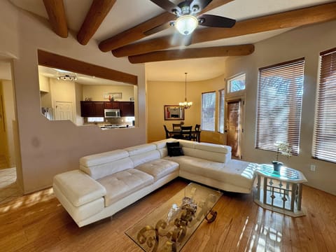 Home is organized to be open concept dining, living room and kitchen which feels large and spacious.