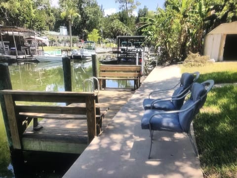waterfront with two boat docks