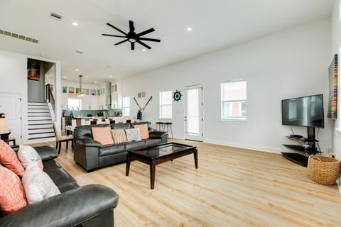 Bright and airy living room with wall of windows