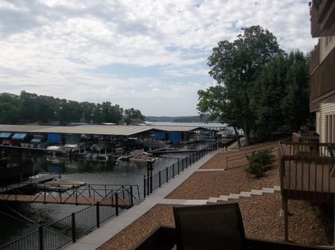 New sidewalk leading to both pools and docks
