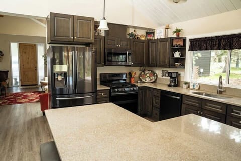 Kitchen with high end appliances. 