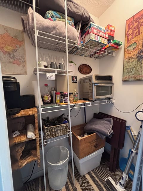 Kuerig, pizza oven/air fryer, games, spices, cooler and lots of handy extras.  