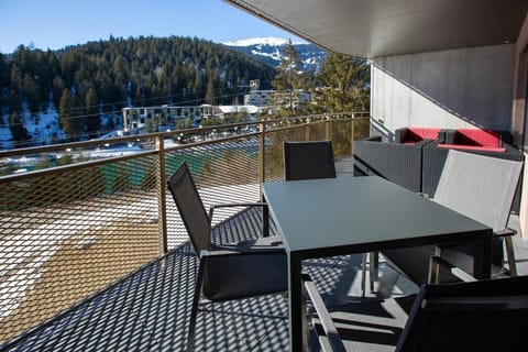 Large balcony with a wonderful view of the mountains and ski slopes