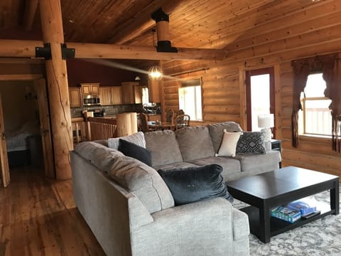 Living, dining and kitchen area.