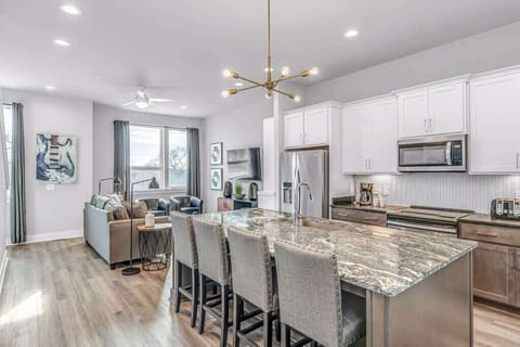 The kitchen island is perfect for quick meals and snacks.