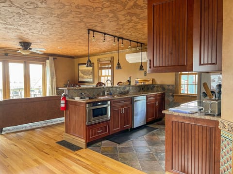 View of kitchen from bathroom