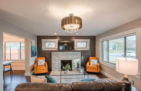 Cozy living area with large windows