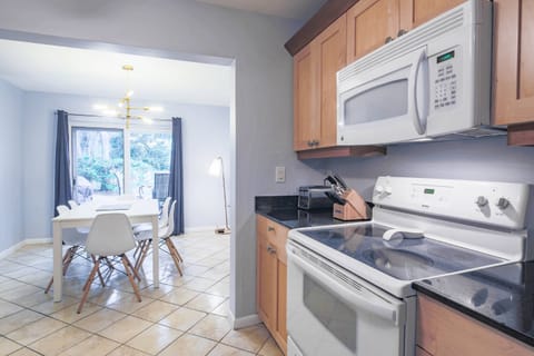 The dining table seats 6.