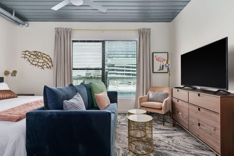 Unwind and relax in style in the comfortable living room with a smart TV.
