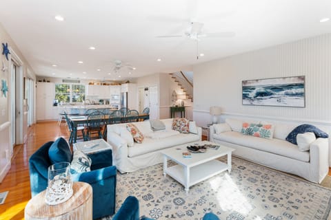 Open Family Room with Dining and Kitchen