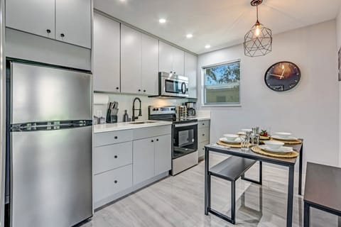 Kitchen space offers fridge w/ humidity controlled drawers