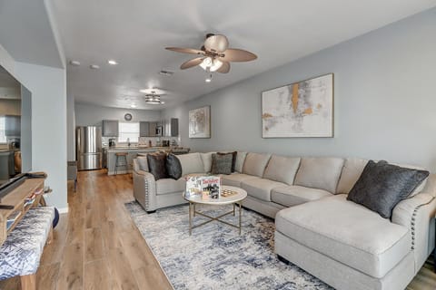 Indoor - The kitchen, dining, and living areas blend seamlessly for a bright and airy feel