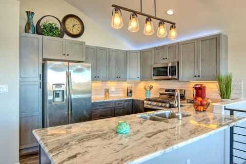 Nothing overlooked in kitchen, well stocked w/essentials + Keurig/brew coffee!