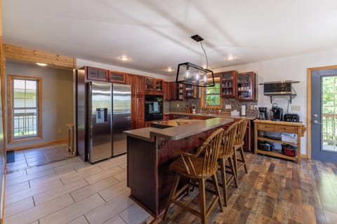 Fully stocked kitchen.