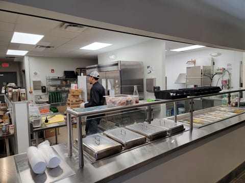 commercial kitchen not open to guests -- only available thru caterer