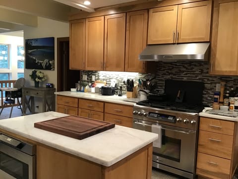 6 burner gas stove, plenty of workspace and storage