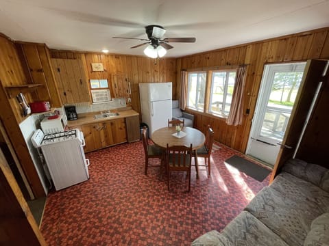 Cabin 2's combined kitchen/dining/living area