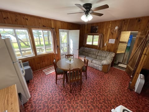 Cabin 2's combined kitchen/dining/living area