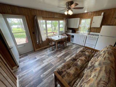 Cabin 7's combined kitchen/dining/living area