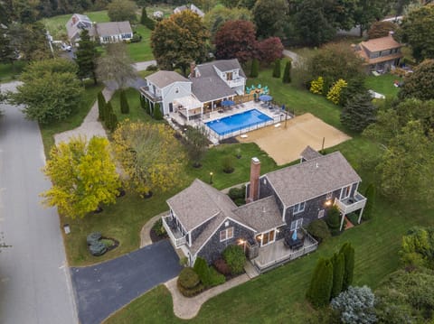 Aerial showing Beachcomber Cottage on the left, Nauset Cottage on the right