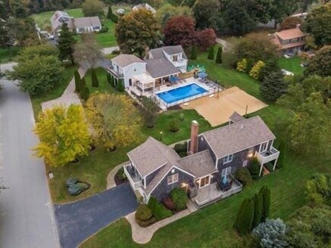 Aerial showing both homes