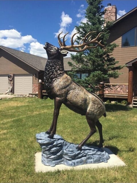 Aluminum Elk statue outside the front door 