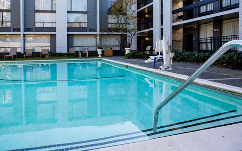 Dive into refreshing relaxation in the sparkling outdoor pool.
