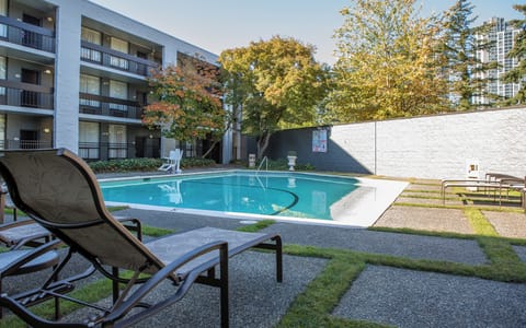 Soak up peaceful afternoons in this sheltered courtyard pool.