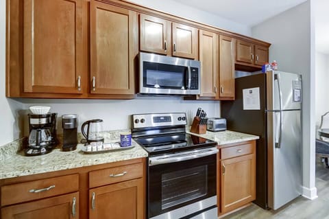 Plenty of cabinets - already stocked with lots of kitchenware! Plates, bowls, silverware, cups, glasses, blender, crockpot, coffee makers, utensils, pots, pans, etc.