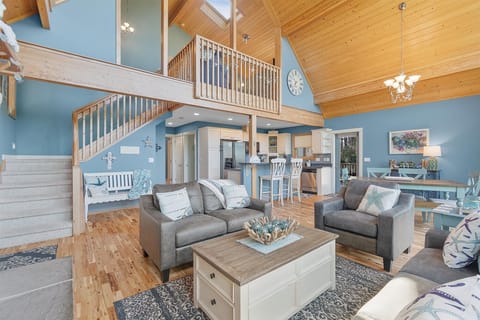 Open living room with fireplace